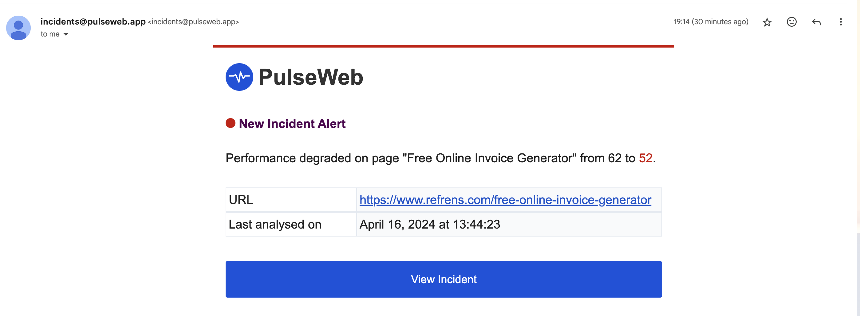 PulseWeb Alert Email